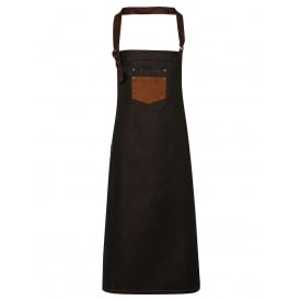 Premier Division Waxed-Look Denim Bib Apron with Faux Leather