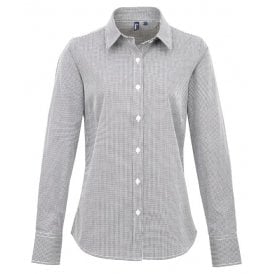 Premier Women's Microcheck (Gingham) Long Sleeve Cotton Shirt