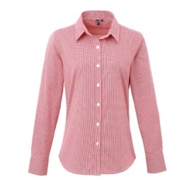 Premier Women's Microcheck (Gingham) Long Sleeve Cotton Shirt